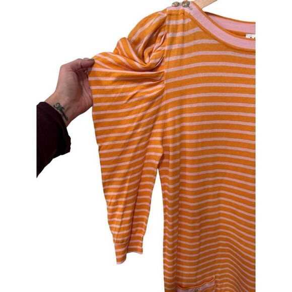 Tanya Taylor Striped Flutter Sleeve Mini Dress Pink Tangerine Orange Size Medium - Picture 4 of 13